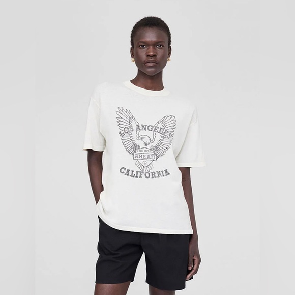 Anine Bing Tops - ANINE BING MILO TEE BLACK EAGLE IN OFF WHITE SIZE Small s pullover t-shirt eagle